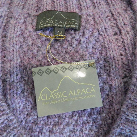 NWT Classic Alpaca Women Lilac Melang Short Sleeve Cable Sweater sz M - Picture 5 of 5